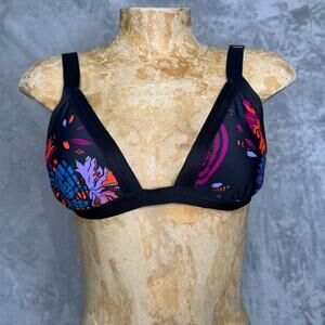 Volcom Bikini Top Womens Small Black Floral Triangle Adjustable Removable Pads